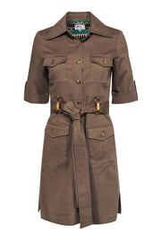 Current Boutique-Milly - Olive Green Quadruple Pocket Safari Dress w/ Belt Sz 4