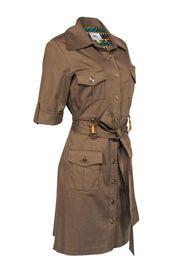 Current Boutique-Milly - Olive Green Shirt Dress w/ Horsebit Bamboo Waist Accents Sz 12