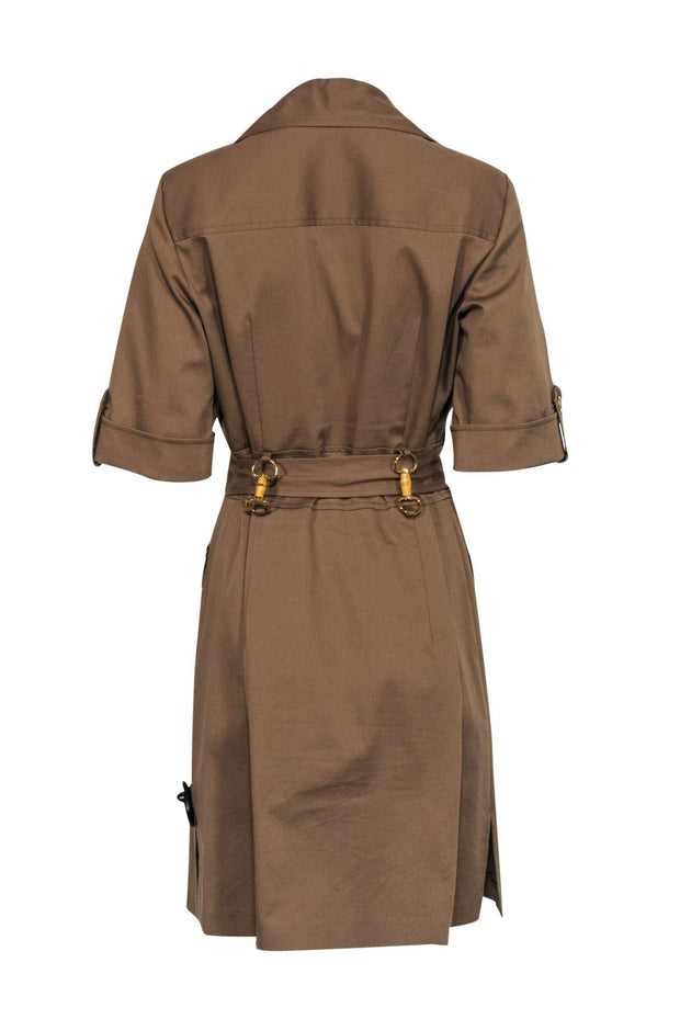 Current Boutique-Milly - Olive Green Shirt Dress w/ Horsebit Bamboo Waist Accents Sz 12