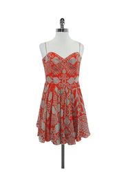 Current Boutique-Milly - Orange & Grey Silk Spaghetti Strap Dress Sz 12