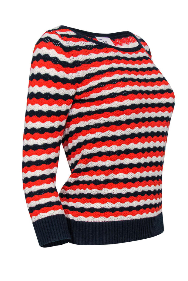 Current Boutique-Milly - Orange, Navy & White Striped Knit Sweater Sz S