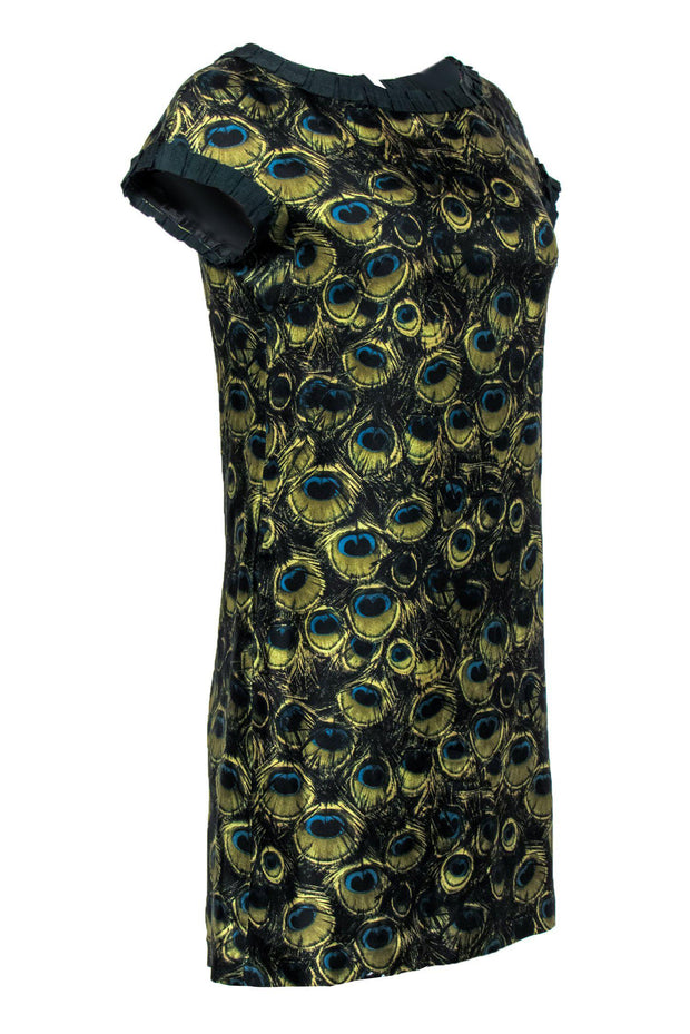 Current Boutique-Milly - Peacock Feather Printed Silk Shift Dress Sz 4
