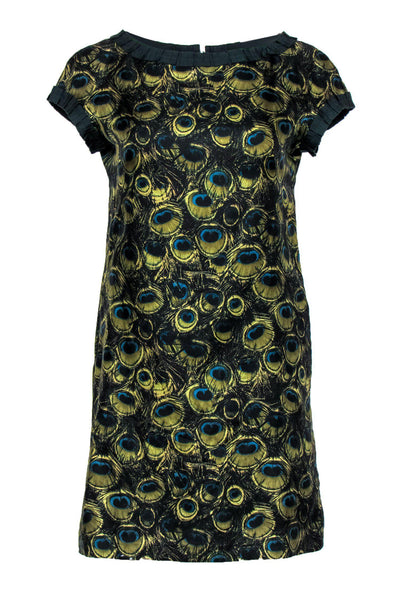 Current Boutique-Milly - Peacock Feather Printed Silk Shift Dress Sz 4