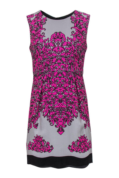 Current Boutique-Milly - Pink & Black Scrolled Print Fitted Dress Sz 4