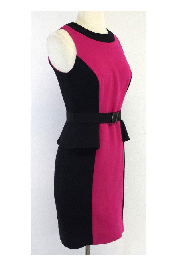 Current Boutique-Milly - Pink & Black Wool Blend Peplum Dress Sz 0