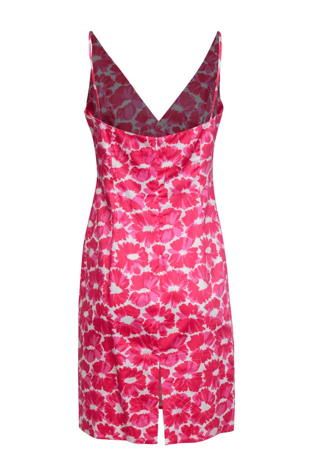 Current Boutique-Milly - Pink Floral Print Plunge Sheath Dress Sz 6