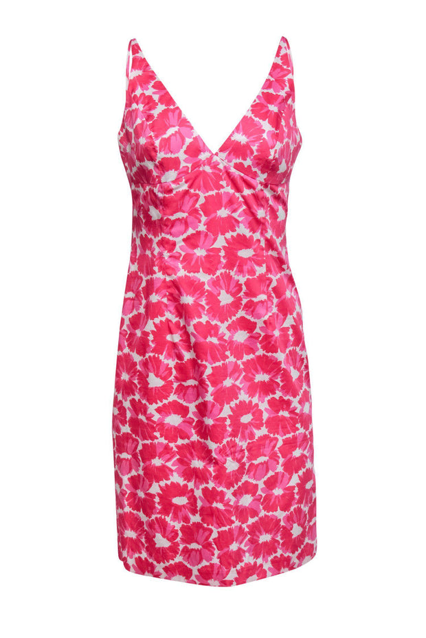 Current Boutique-Milly - Pink Floral Print Plunge Sheath Dress Sz 6