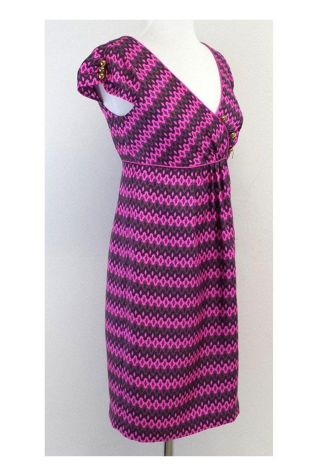 Current Boutique-Milly - Pink & Grey Silk Print Cap Sleeves Dress Sz 2