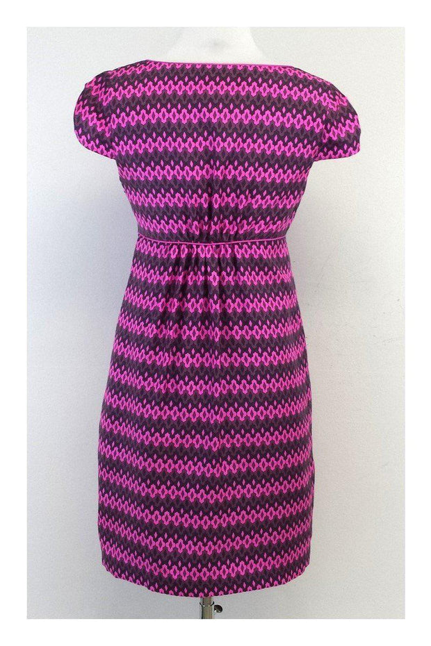 Current Boutique-Milly - Pink & Grey Silk Print Cap Sleeves Dress Sz 2