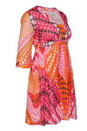 Current Boutique-Milly - Pink & Orange Polka Dot Printed Empire Waist Dress Sz 2