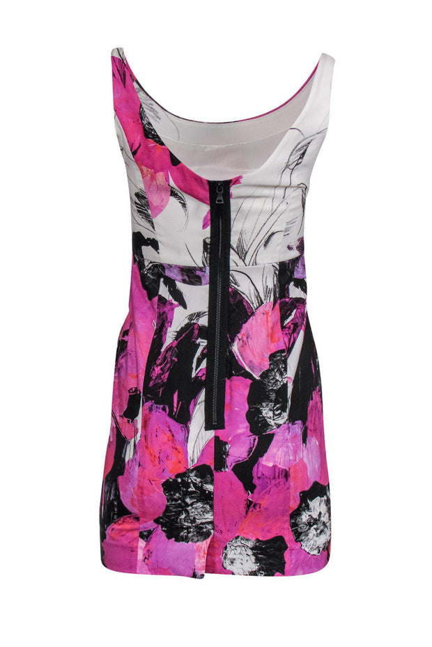 Current Boutique-Milly - Pink, White & Black Floral Print Sheath Dress Sz 2
