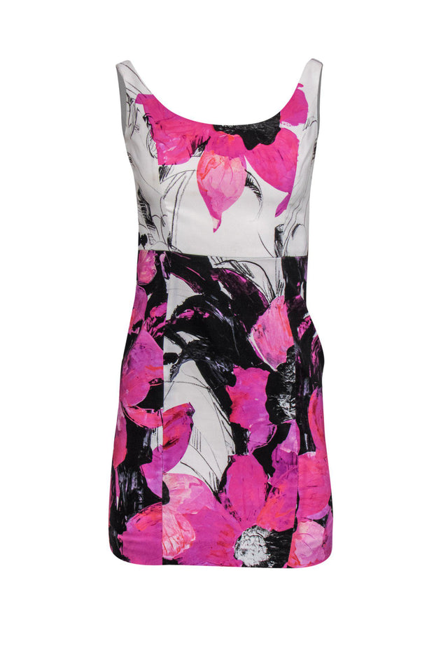 Current Boutique-Milly - Pink, White & Black Floral Print Sheath Dress Sz 2