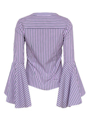 Current Boutique-Milly - Purple Cotton Striped Bell Sleeve Blouse Sz 0