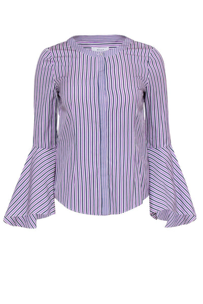 Current Boutique-Milly - Purple Cotton Striped Bell Sleeve Blouse Sz 0