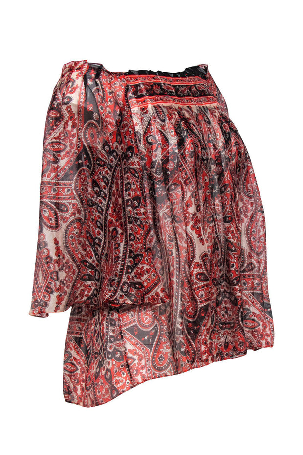 Current Boutique-Milly - Red, Beige & Black Paisley Print Silk Blouse Sz 0