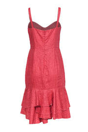 Current Boutique-Milly - Red "Kendall" Linen Fitted Midi Dress w/ Detailed Bodice & Ruffle Hem Sz 8