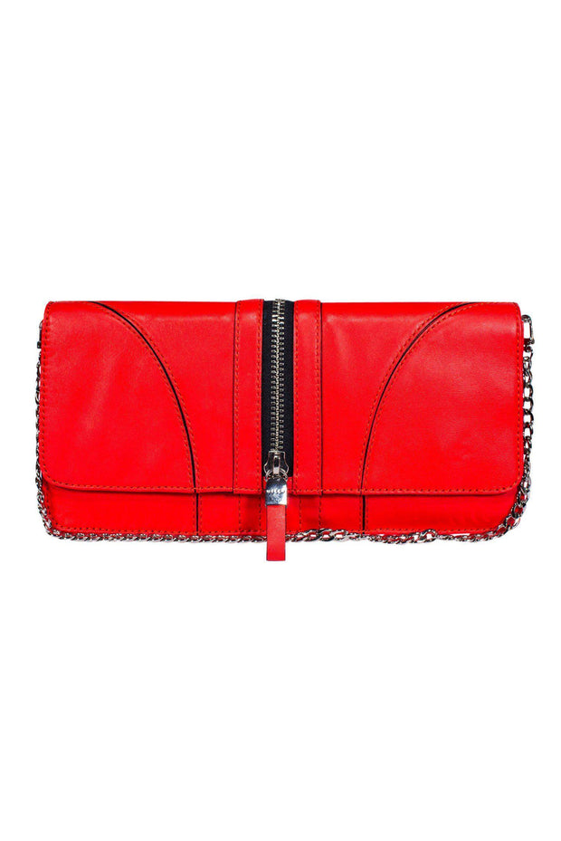 Current Boutique-Milly - Red Leather Chain Shoulder Bag w/ Zipper Accent