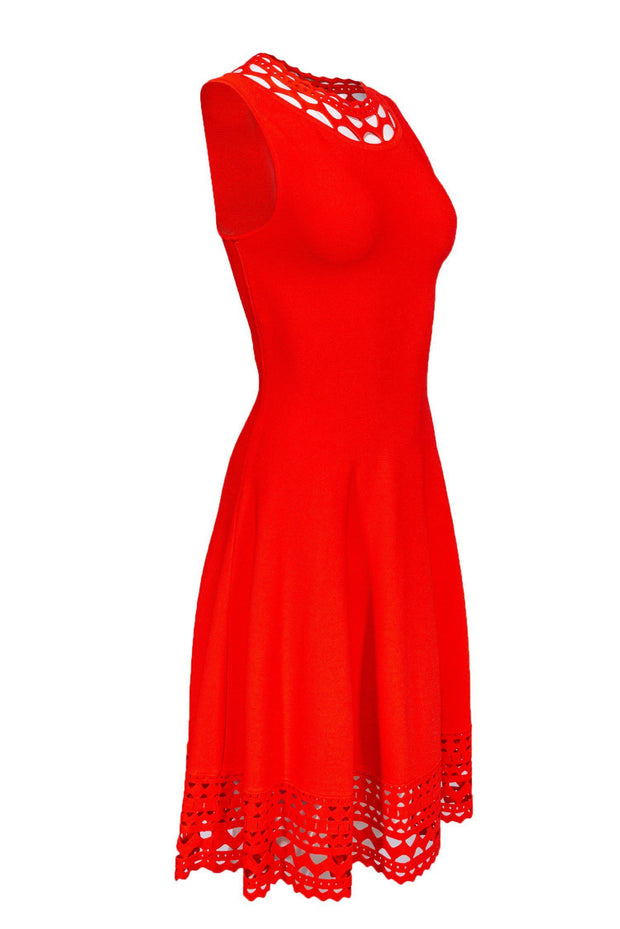 Current Boutique-Milly - Red Orange Dress w/ Laser Cut Designs Sz L