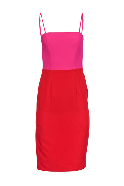 Current Boutique-Milly - Red & Pink Colorblocked Sleeveless Sheath Dress Sz 2