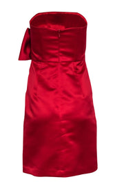 Current Boutique-Milly - Red Satin Strapless Sheath Dress w/ Bow Sz 4
