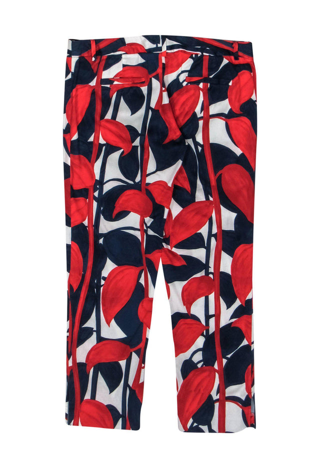 Current Boutique-Milly - Red, White & Blue Leaf Print Cigarette Pants Sz 4