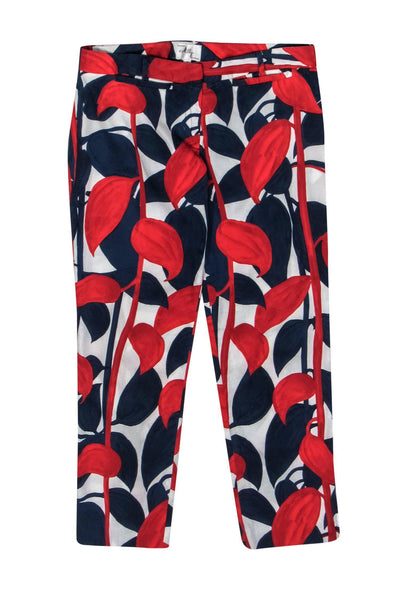 Current Boutique-Milly - Red, White & Blue Leaf Print Cigarette Pants Sz 4