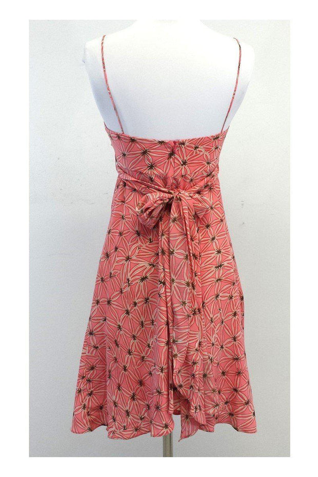 Current Boutique-Milly - Salmon & Tan Floral Silk Spaghetti Strap Dress Sz 0