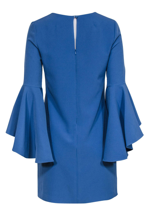 Current Boutique-Milly - Slate Blue V-Neck Shift Dress w/ Ruffle Bell Sleeves Sz 6