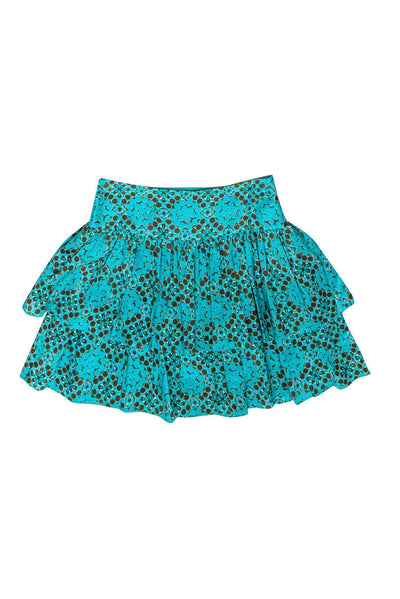 Current Boutique-Milly - Teal & Brown Geometric Printed Ruffle Skirt Sz 6