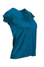Current Boutique-Milly - Teal Satin Twisted Neckline Blouse Sz 0