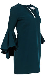 Current Boutique-Milly - Teal V-Neck Shift Dress w/ Bell Sleeves Sz 4