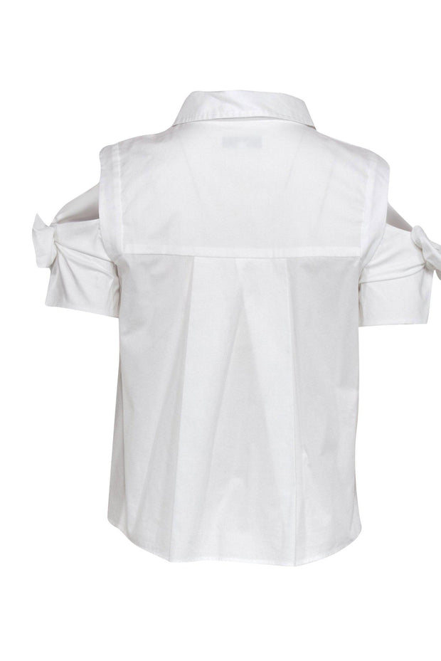 Current Boutique-Milly - White Cropped Cold Shoulder Button-Up Cotton Blouse Sz 0