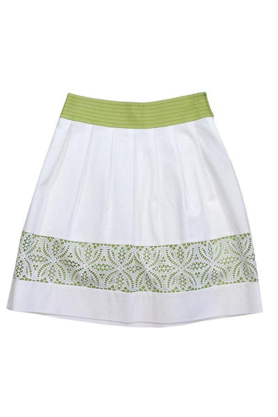 Current Boutique-Milly - White & Green Cotton Eyelet Skirt Sz 2