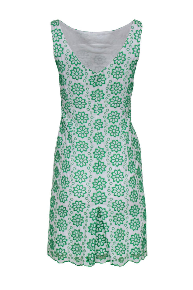 Current Boutique-Milly - White & Green Eyelet Floral Lace Sheath Dress Sz 0