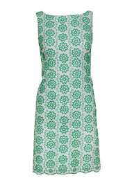 Current Boutique-Milly - White & Green Eyelet Floral Lace Sheath Dress Sz 0