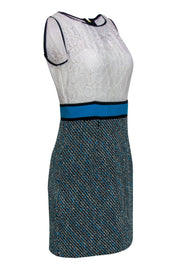 Current Boutique-Milly - White Lace & Blue Tweed Skirt Sheath Dress Sz 8