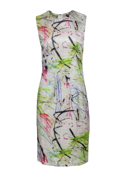 Current Boutique-Milly - White & Multi-Scribbled Print Sleeveless Shift Dress Sz 8