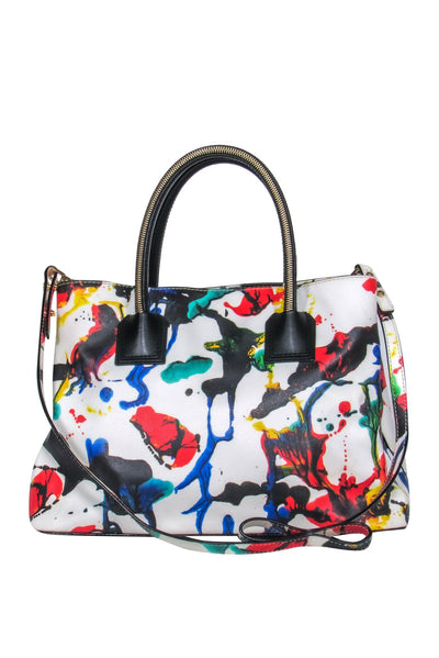 Current Boutique-Milly - White & Multicolor Paint Splatter Printed Handbag w/ Strap