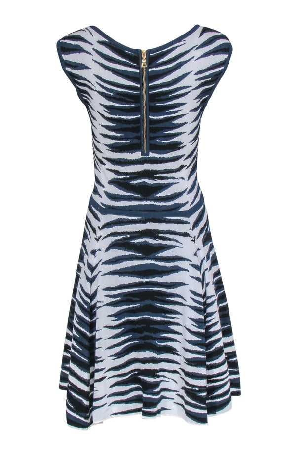 Current Boutique-Milly - White Navy & Black Zebra Print Fit & Flare Dress Sz L