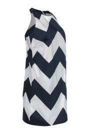 Current Boutique-Milly - White & Navy Chevron Print Sleeveless Shift Dress Sz M