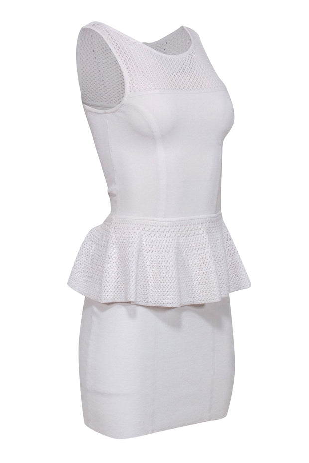 Current Boutique-Milly - White Peplum Bandage Midi Dress w/ Crochet Sz P