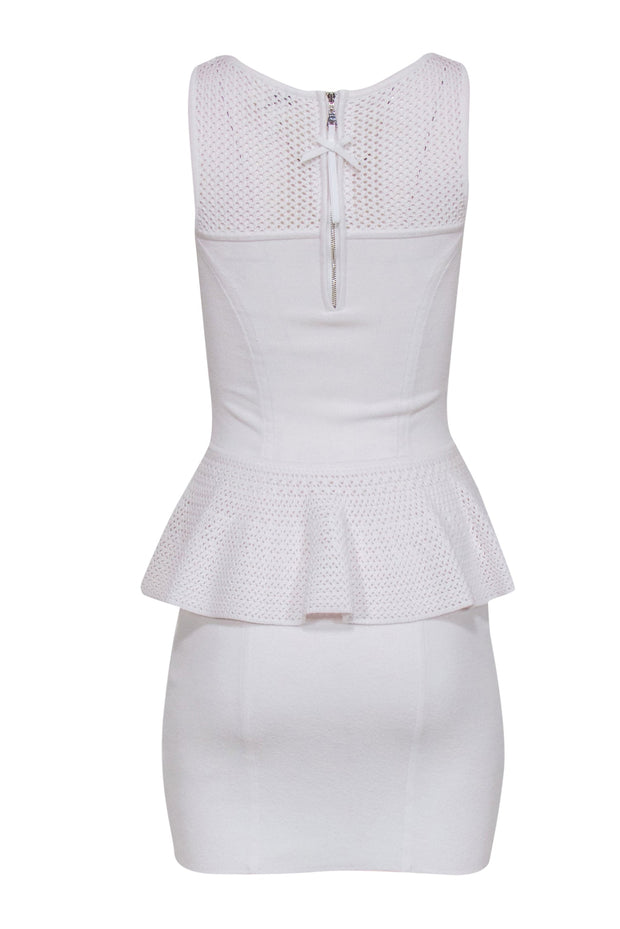 AOMEI Women's White Crewneck Short Sleeve High Waist Peplum Slit Bodycon  Dress at Amazon Women's Clothing store