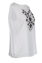 Current Boutique-Milly - White Sleeveless Silk Blouse w/ Crystal & Embroidered Embellishment Sz 6