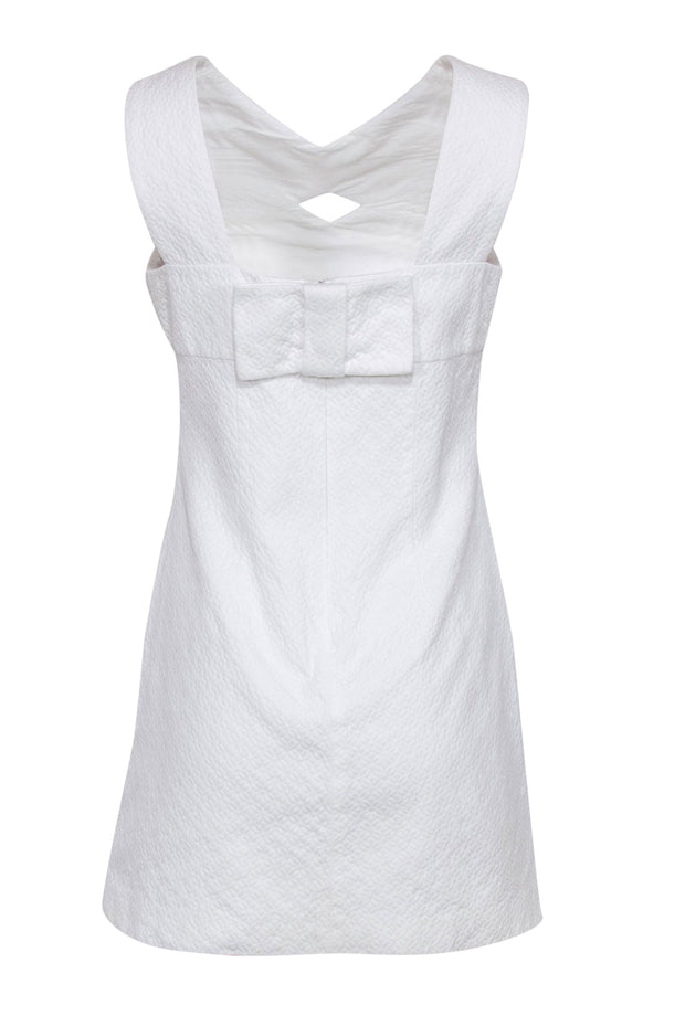 Current Boutique-Milly - White Textured A-Line Dress w/ Keyhole & Bow Sz 8
