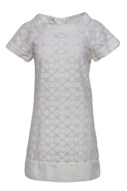Current Boutique-Milly - White Textured Sheer Mid-Mod Floral Print Dress Sz 4