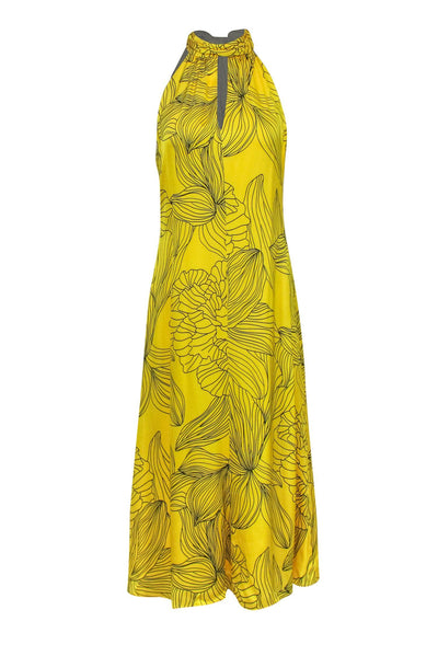 Current Boutique-Milly - Yellow Floral Print Maxi Dress w/ Faux Halter Neckline & Keyhole Sz 6