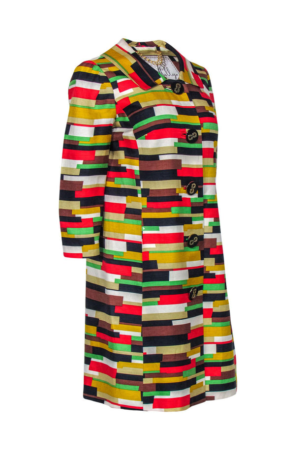 Current Boutique-Milly - Yellow, Green & Red Geo-Stripe Print Coat Sz 6