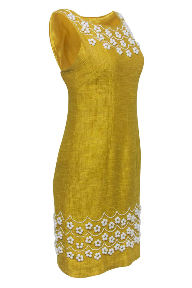 Current Boutique-Milly - Yellow Linen & Cotton Beaded Dress Sz 4