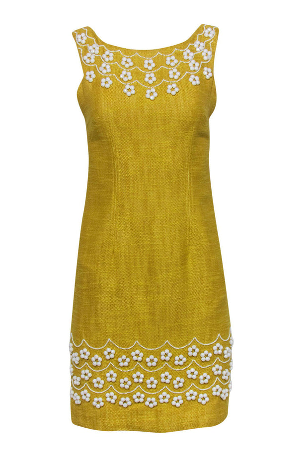Current Boutique-Milly - Yellow Linen & Cotton Beaded Dress Sz 4