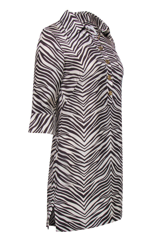Current Boutique-Milly - Zebra Print Button-Down Silk Shirt Dress Sz 4